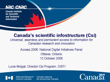 Canadas scientific infostructure Csi