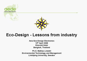 EcoDesign Lessons from industry