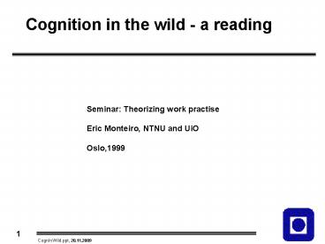 Cognition in the wild a reading
