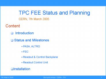 TPC FEE Status and Planning