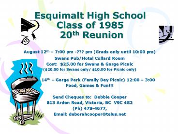 Esquimalt High School Class of 1985 20th Reunion