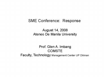 SME Conference: Response