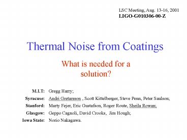Thermal Noise from Coatings
