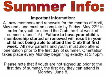 Important Information: