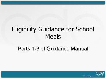 Eligibility Guidance for School Meals