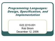 Programming Languages: Design, Specification, and Implementation