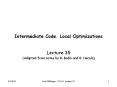 Intermediate Code. Local Optimizations PowerPoint PPT Presentation