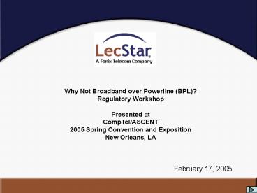 Why Not Broadband over Powerline BPL