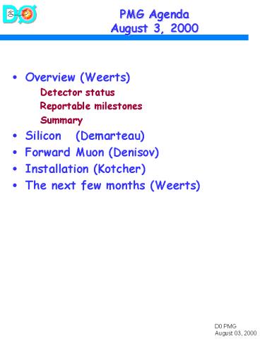 PMG Agenda August 3, 2000