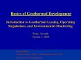 Basics of Geothermal Development Introduction to Geothermal Leasing, Operating Regulations, and Envi PowerPoint PPT Presentation