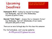 Upcoming Deadlines