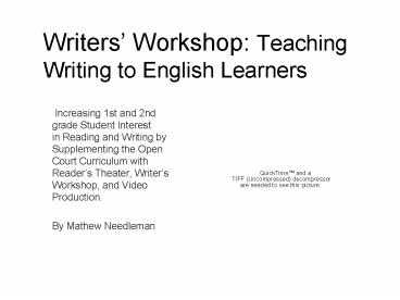 Writers Workshop: Teaching Writing to English Learners