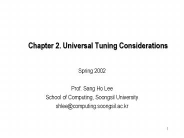 Chapter 2' Universal Tuning Considerations