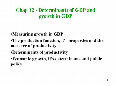 Chap 12 Determinants of GDP and growth in GDP