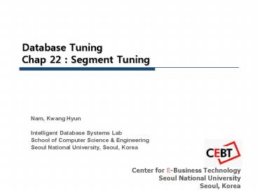 Database Tuning Chap 22 : Segment Tuning