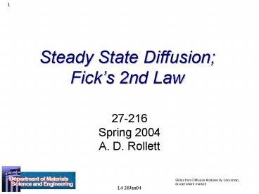 Steady State Diffusion Ficks 2nd Law