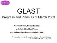GLAST Progress and Plans as of March 2003