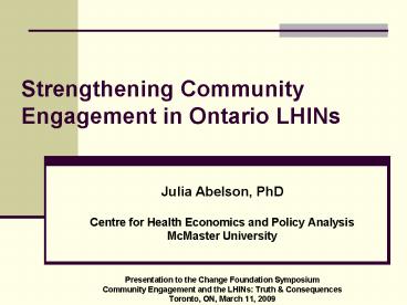Strengthening Community Engagement in Ontario LHINs