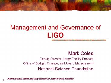Management and Governance of LIGO