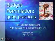 Budget Formulation: good practices