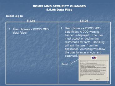 ROMIS MMS SECURITY CHANGES