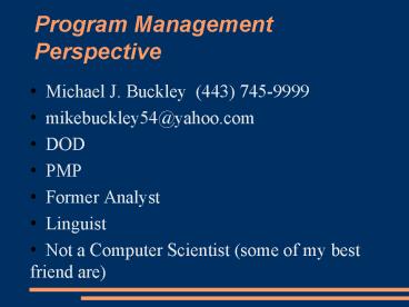 Program Management Perspective