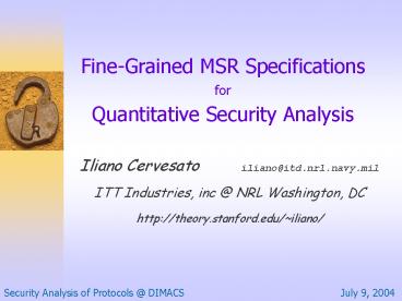 Fine-Grained MSR Specifications for Quantitative Security Analysis
