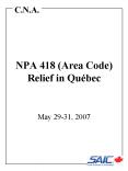 NPA 418 Area Code Relief in Qubec PowerPoint PPT Presentation