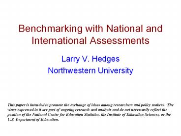 Benchmarking with National and International Assessments