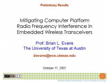 Mitigating Computer Platform Radio Frequency Interference in Embedded Wireless Transceivers