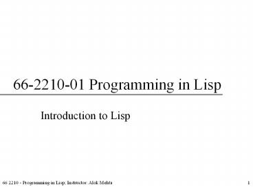 66-2210-01 Programming in Lisp