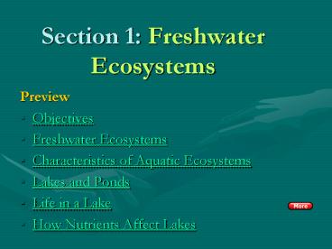 Section 1: Freshwater Ecosystems