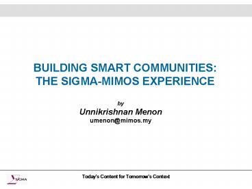 BUILDING SMART COMMUNITIES:
