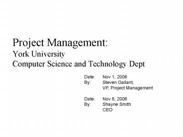 Project Management: York University Computer Science and Technology Dept