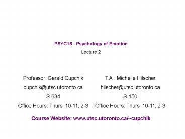 PSYC18 Psychology of Emotion