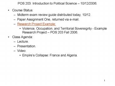 POS 203: Introduction to Political Science 10122006'