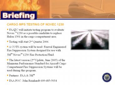 CARGO MPS TESTING OF NOVEC 1230