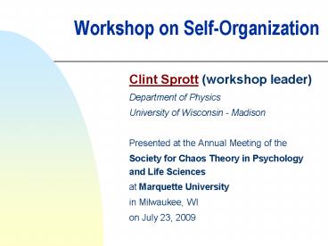 Workshop on Self-Organization