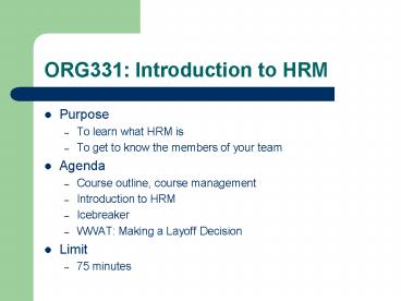 ORG331: Introduction to HRM