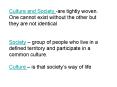 Culture and Society are tightly woven' One cannot exist without the other but they are not identical PowerPoint PPT Presentation