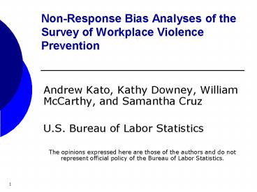Non-Response Bias Analyses of the Survey of Workplace Violence Prevention