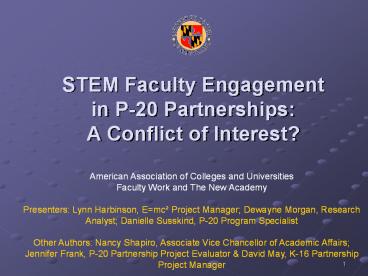 STEM Faculty Engagement in P-20 Partnerships: A Conflict of Interest?