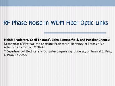 RF Phase Noise in WDM Fiber Optic Links