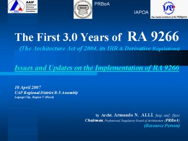The First 3.0 Years of RA 9266