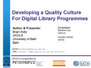 Developing a Quality Culture For Digital Library Programmes