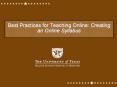 Best Practices for Teaching Online: Creating an Online Syllabus PowerPoint PPT Presentation
