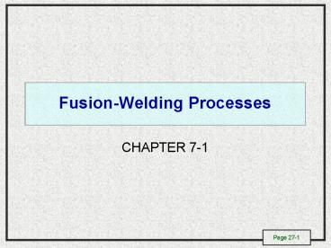 FusionWelding Processes