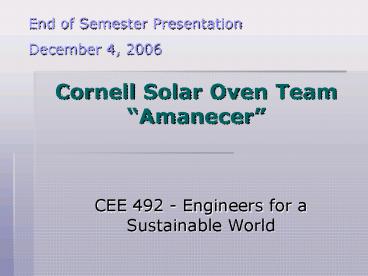 Cornell Solar Oven Team Amanecer