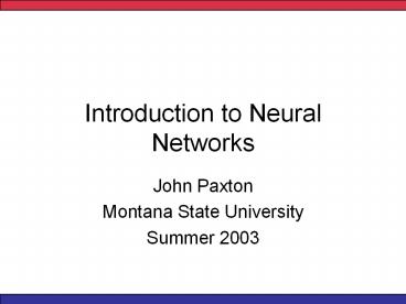 Introduction to Neural Networks