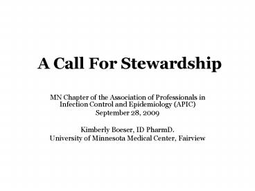 A Call For Stewardship